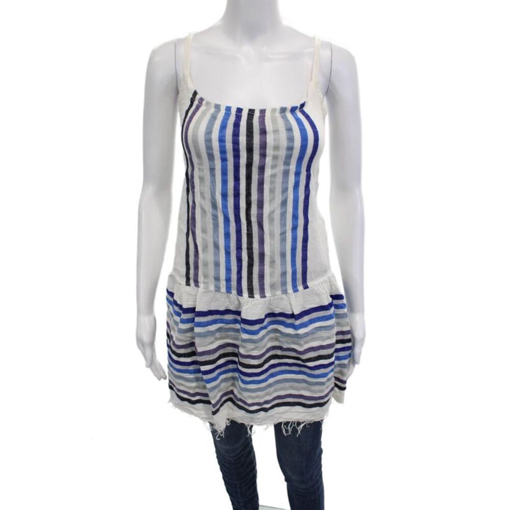 Lem Lem Women Slip Tank Dress Black Striped Sleeveless Boho Cotton Blend Size S